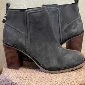 CREVO Slate Blue Suede Block Heel Ankle Boots
